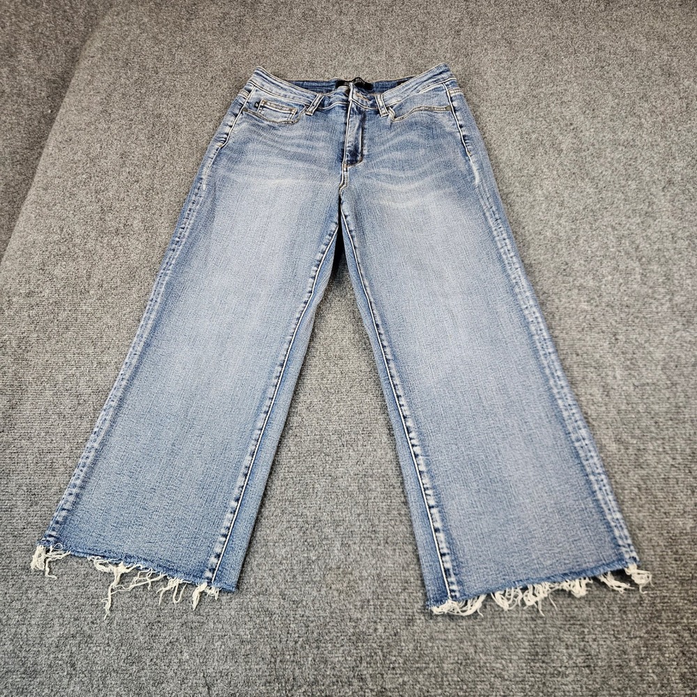 Judy Blue Wide Leg Crop Jeans Light Wash Raw Hem JB88291 Size 9/29